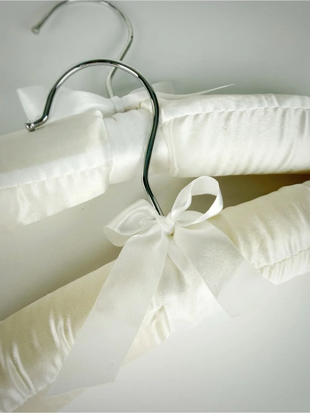 Padded Satin Kids Closet Hangers with Decorative Bow - White